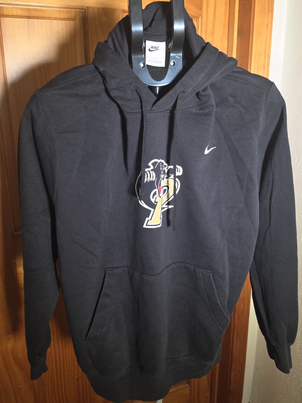 Nike Black Crewneck Hoodie with Gold & White Panther Emblem